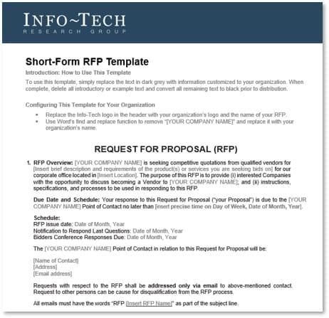 The image contains a screenshot of the Short-Form RFP Template.