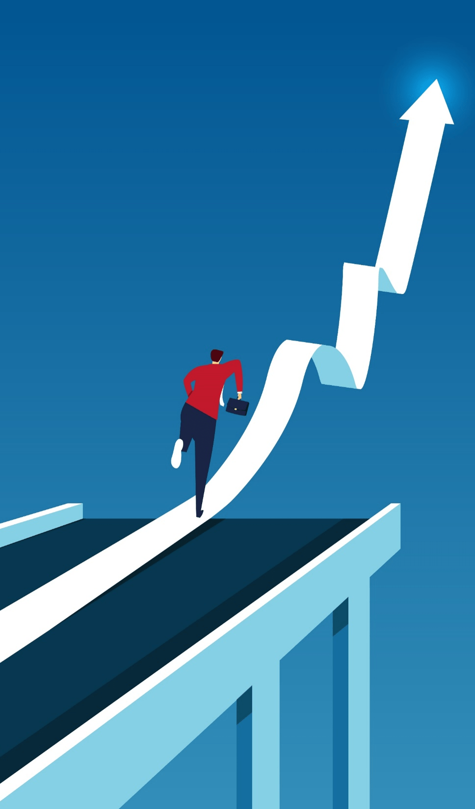 Stock image of a person running up a line with a positive trend.