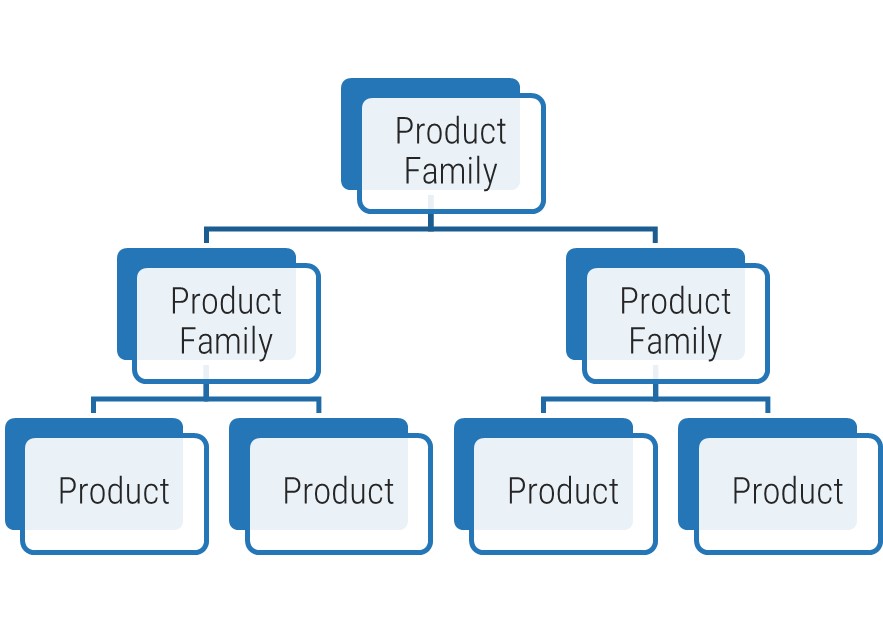 A flowchart is shown to demonstrate the product family and product relations.