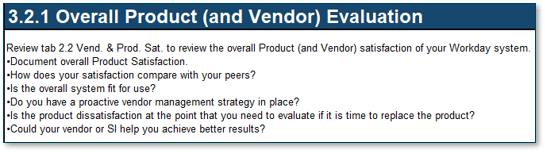 The image shows a box with text in it, titled 3.2.1 Overall Product (and Vendor) Evaluation.