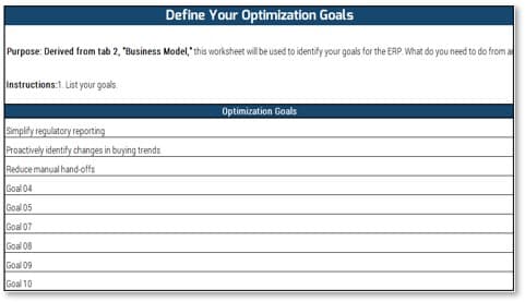 The image contains an example of the activity describe above on defining your SAP optimization goals.
