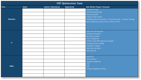 The image contains a screenshot of the section ERP Optimization Team in the Get the Most Out of Your SAP Workbook.