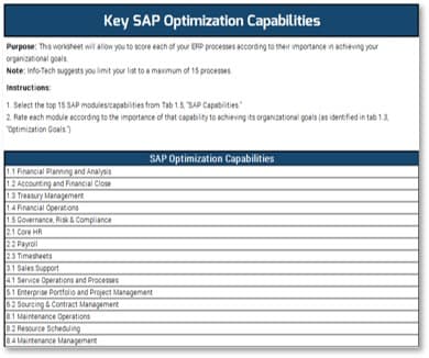 The image contains a screenshot of the Key SAP Optimization Capabilities.