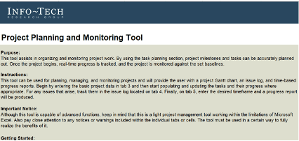 Info-Tech: Project Planning and Monitoring Tool.