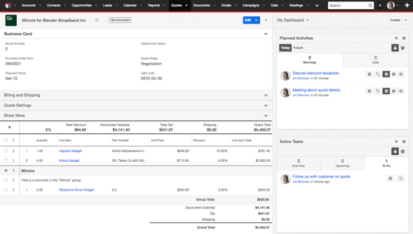 Sample of a SugarCRM screen.