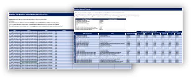 The image contains screenshots from the Customer Service Business Process Shortlisting Tool.