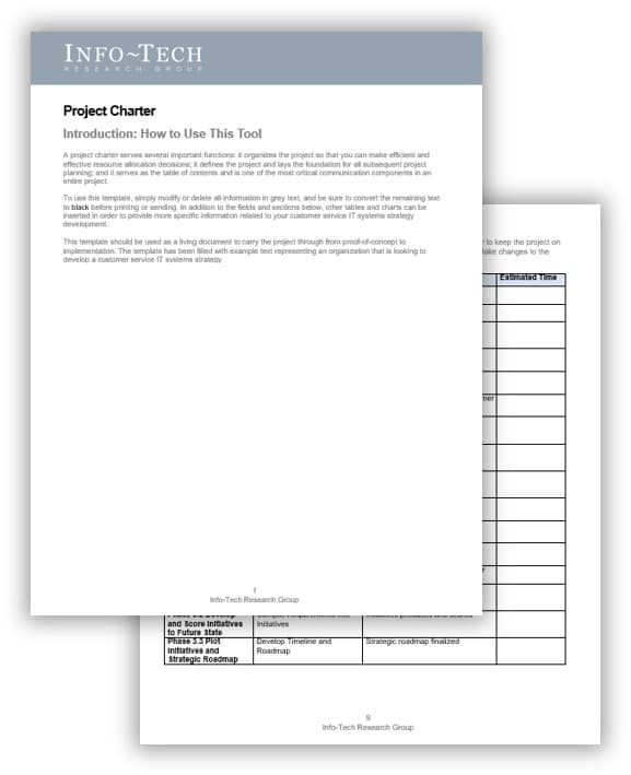 The image contains a screenshot of the Project Charter Template.