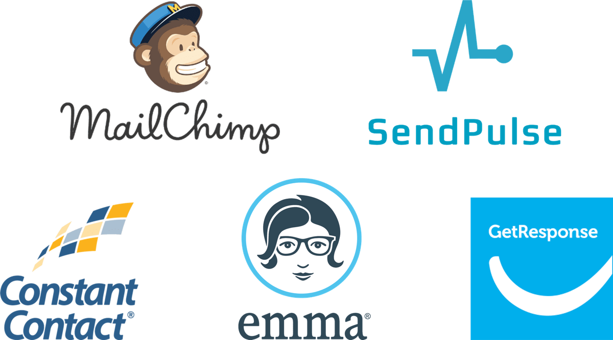Logos of companies for Email Marketing including MailChimp and emma.