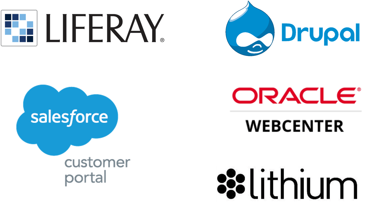 Logos of companies for Customer Portal Software including LifeRay and lithium.