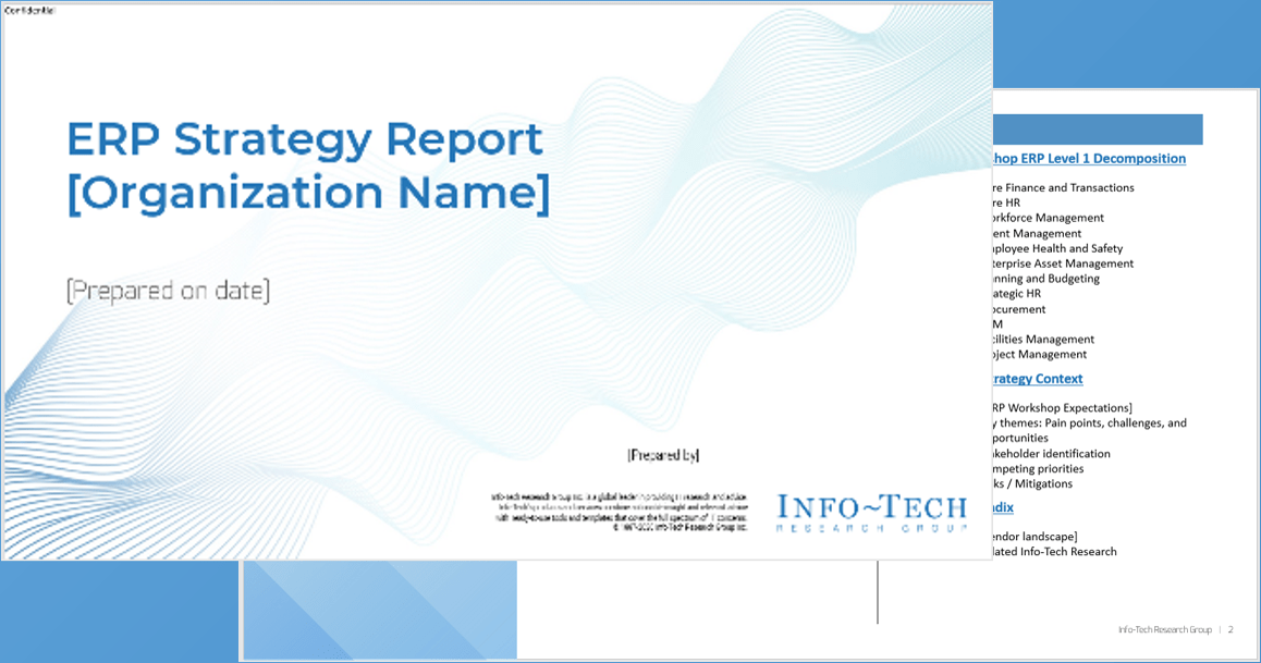 Sample of the Key Deliverable 'ERP Strategy Report'.