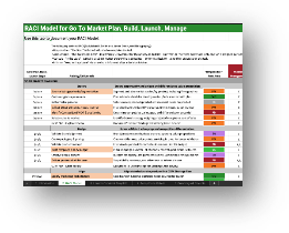 Sample of the Go-to-Market Strategy RACI and Launch Checklist Workbook deliverable.