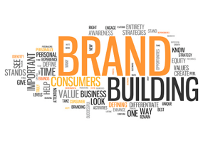 Word jumble of different sized buzz words around 'Brand Building'.