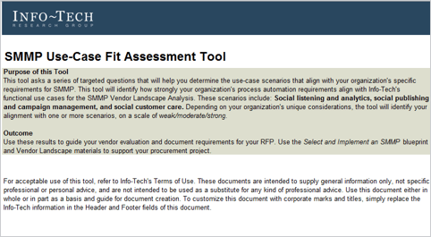 Sample of the SMMP Use-Case Fit Assessment Tool.
