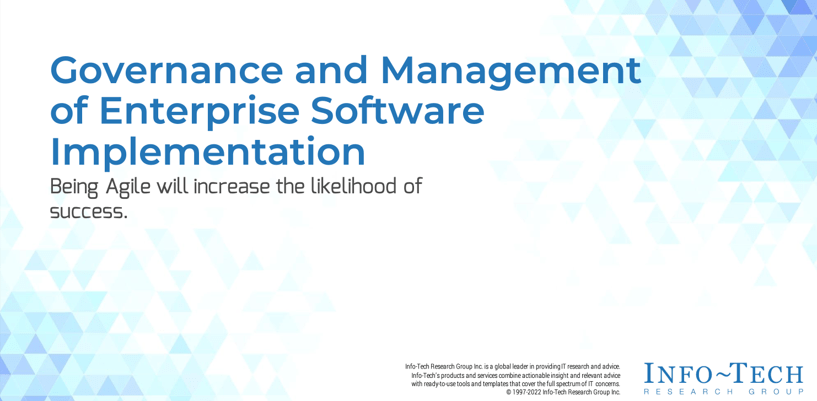 An image of the title page for Info-Tech's governance and management of enterprise software implementation