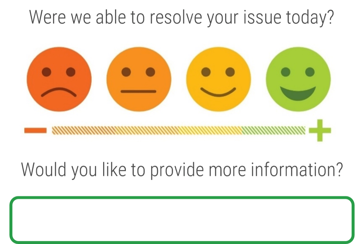 A simple customer feedback form with smiley face scale.