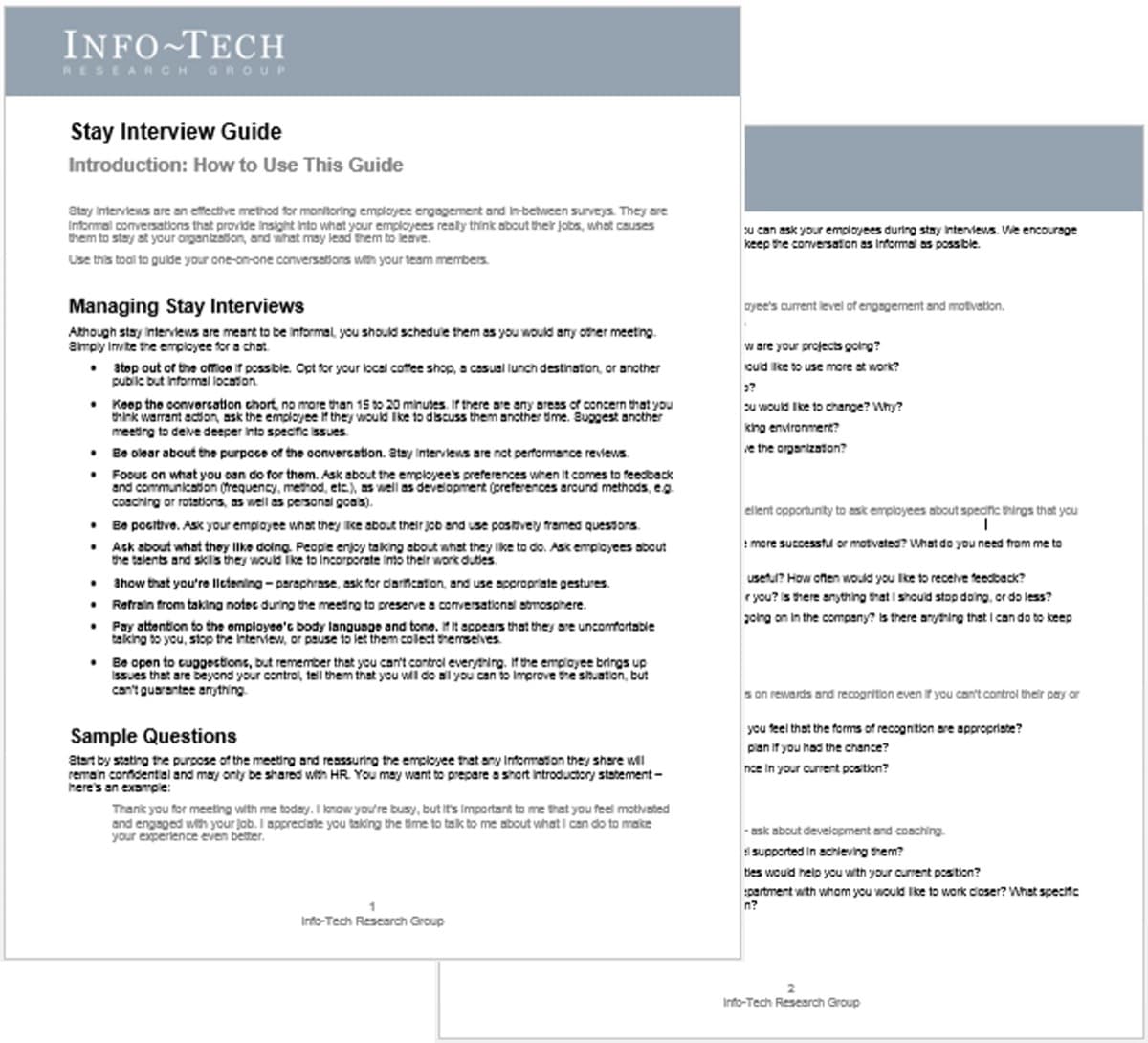 The image contains a screenshot of Info-Tech's Stay Interview Guide.