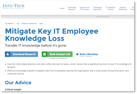 Sample of the Mitigate Key IT Employee Knowledge Loss blueprint.