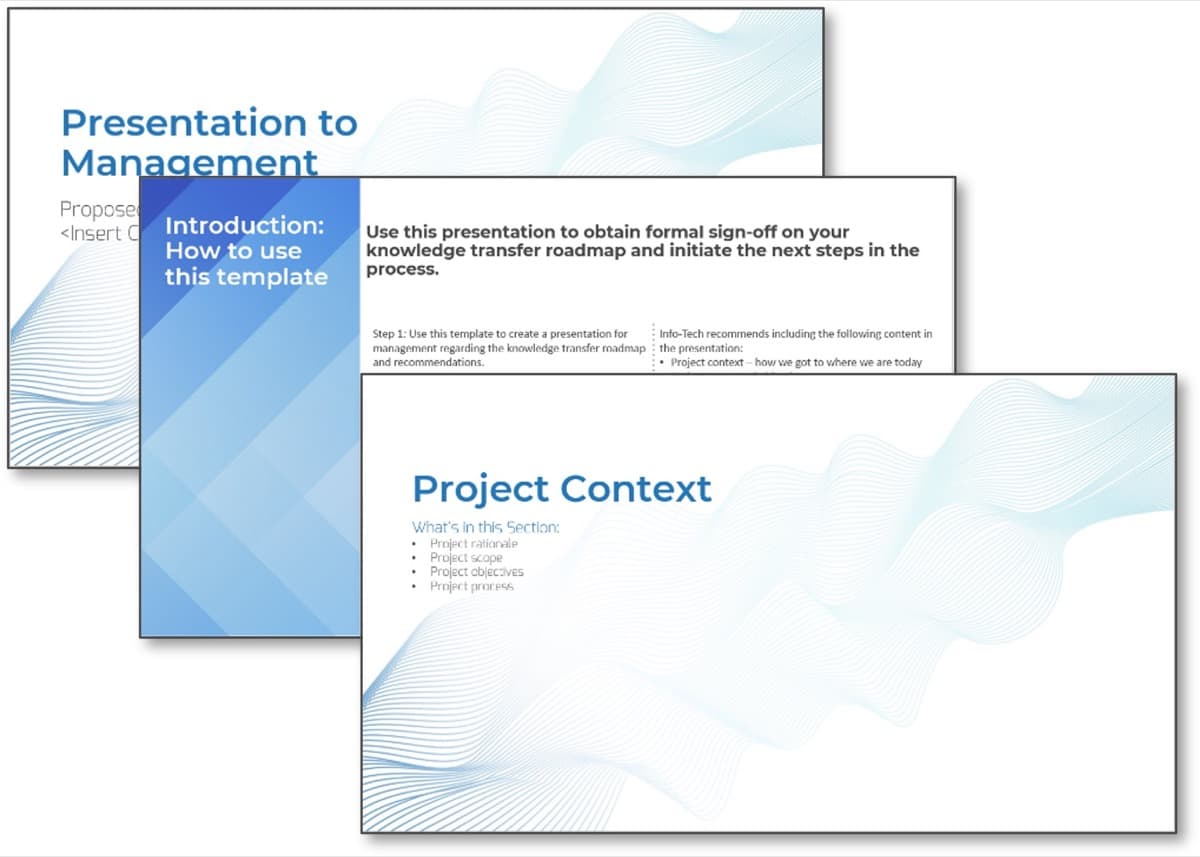 The image contains screenshots of the IT Knowledge Transfer Roadmap Presentation Template.