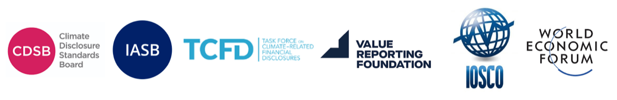 A row of logos of organizations that inform ISSB's global set of climate standards.
