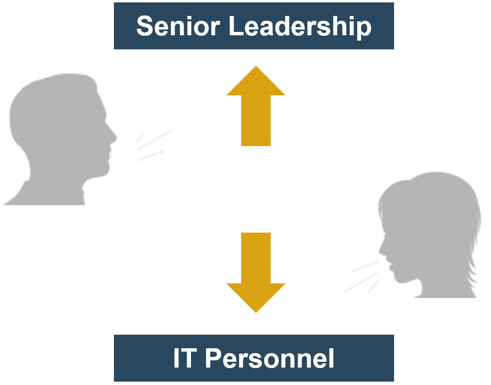 Visualization of communicating Up to 'Senior Leadership' and Down to 'IT Personnel'.