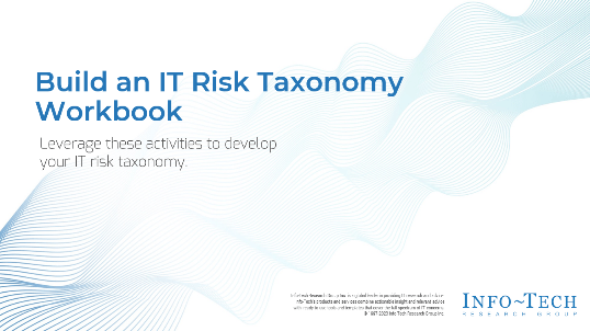 The image contains a screenshot of the build an IT risk taxonomy workbook.