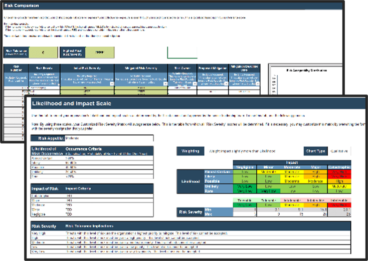 The image contains a screenshot of the risk register tool.