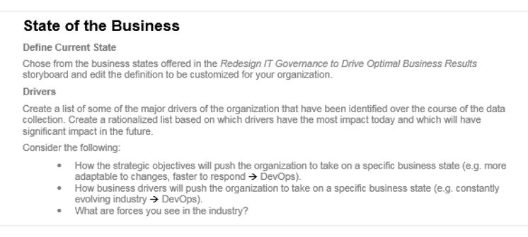 Sample of Info-Tech's Statement of Business Context Template with State of the Business.