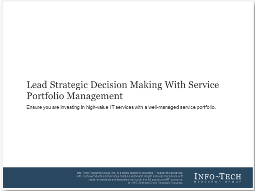 Titlecard of 'Lead Strategic Decision Making With Service Portfolio Management' blueprint.
