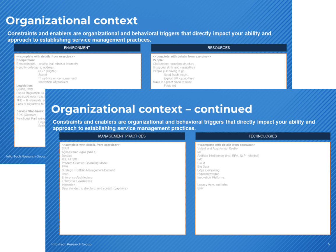 Screenshot of Info-Tech's Service Management Roadmap Presentation Template is shown.