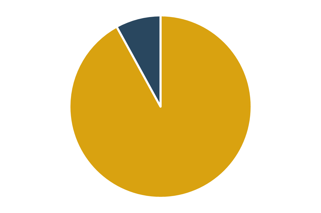 This image contains a pie chart with a slice representing 92% of the circle