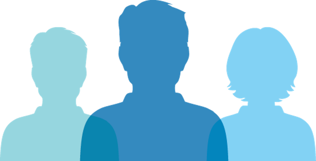 Stock image of a silhouette of three people's head and shoulders.