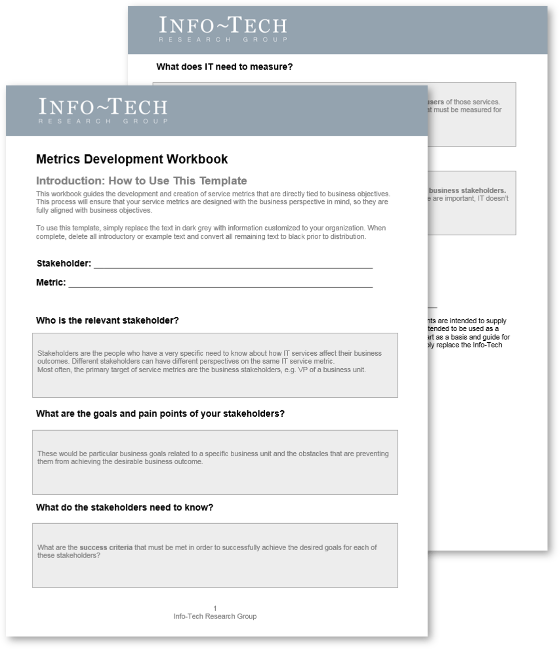 Sample of Info-Tech's Metrics Development Workbook.