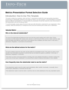 Sample of Info-Tech's Metrics Presentation Format Selection Guide.