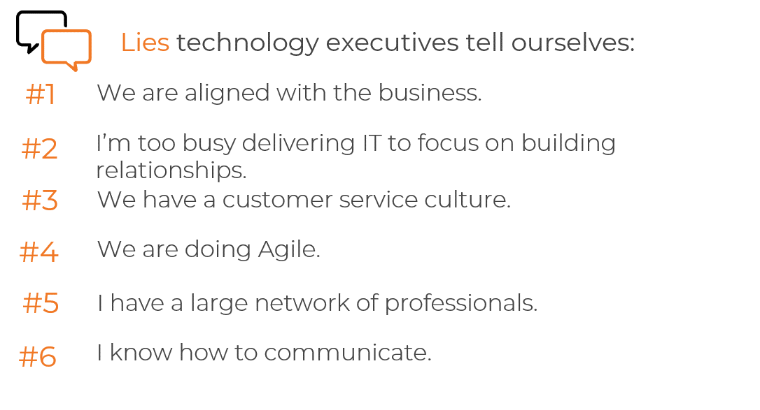 An image of 7 lies technology executives tell ourselves.