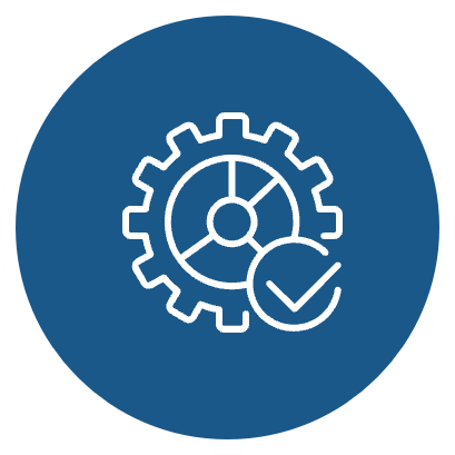 Icon of a gear cog with a checkmark.