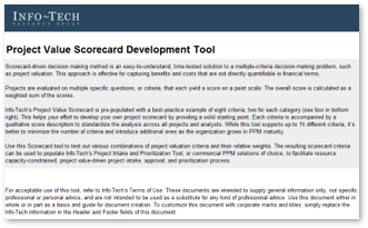 Sample of Info-Tech’s Project Value Scorecard Development Tool.