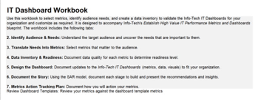 A photo of the IT Dashboard Workbook 