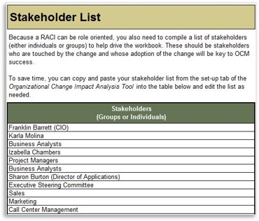 The image is a screenshot of tab 3 of the Stakeholder Engagement Workbook.