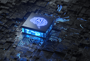Stock image of a chip o a circuitboard labelled 'AI'.