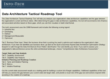 Sample of the Info-Tech deliverable Data Architecture Tactical Roadmap Tool.