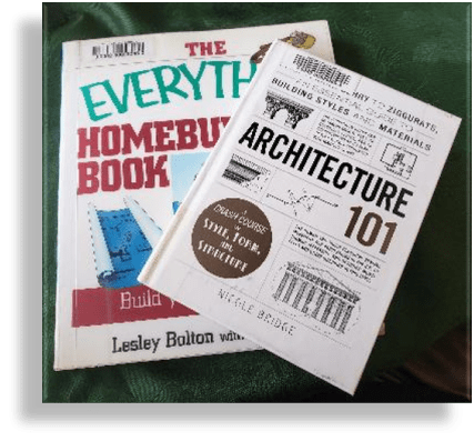 Two books titled 'The Everything Homebuilding Book' and 'Architecture 101'.