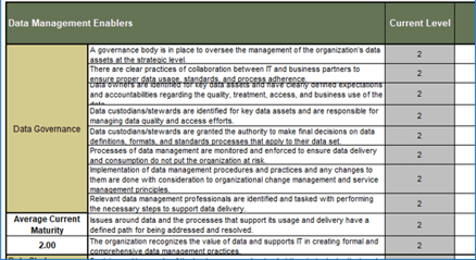 Sample of a 'Data Management Enablers' table.