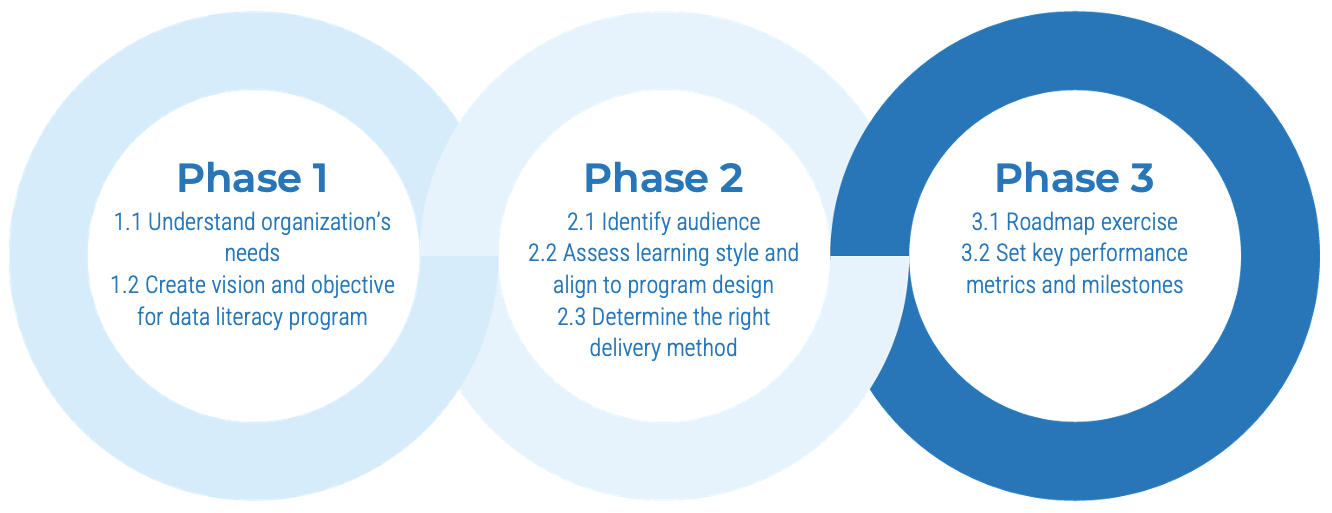 Phase 3: step 1 - Roadmap exercise, step 2 - Set key performance metrics and milestones.