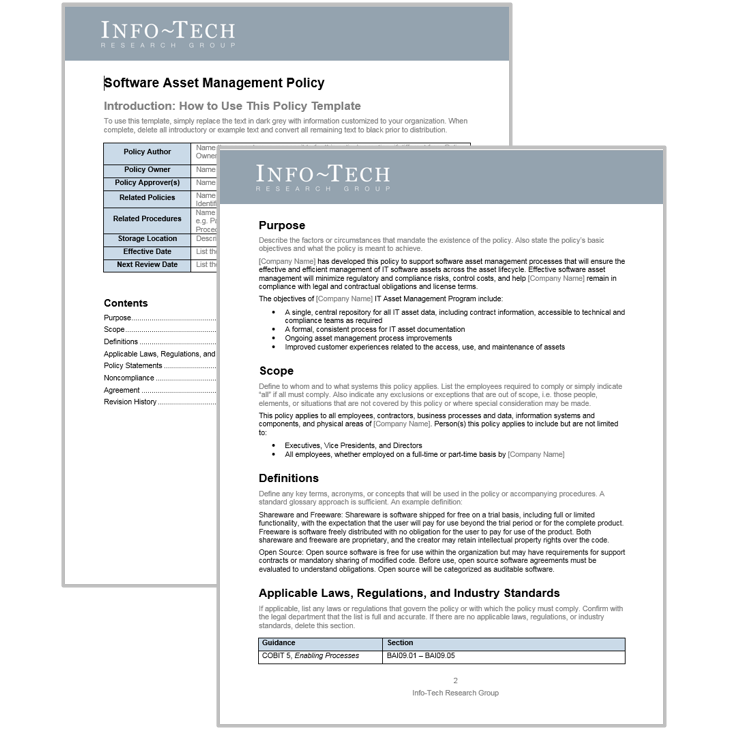 Thumbnail of Info-Tech's 'Software Asset Management Policy'.