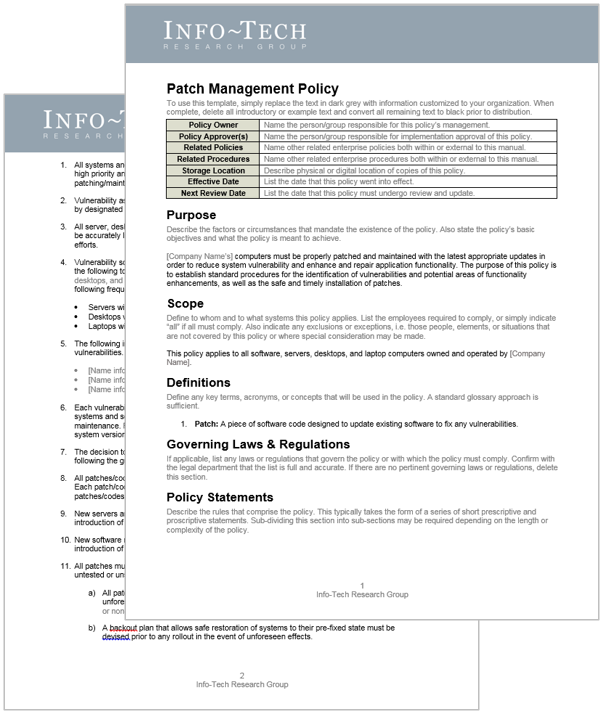 Sample of the 'Patch Management Policy' template.