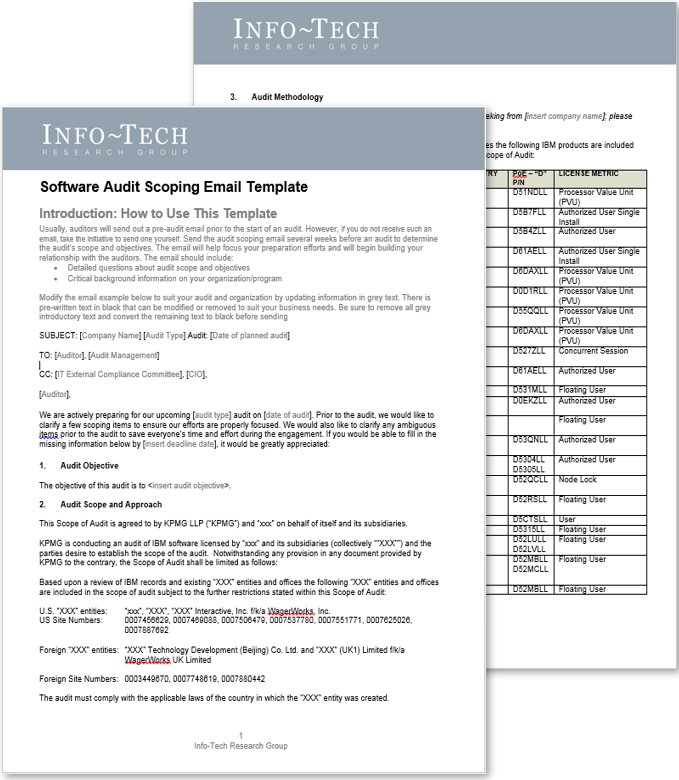 Sample of the 'Software Audit Scoping Email Template'.