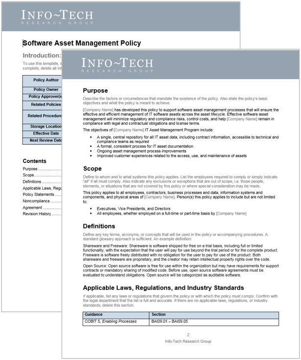 Sample of the 'Software Asset Management Policy' template.