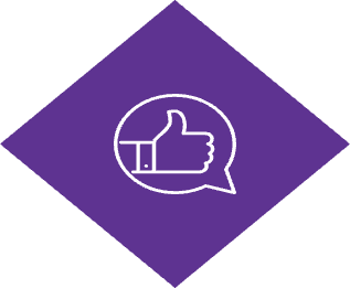 Icon of a thumbs up in a speech bubble.