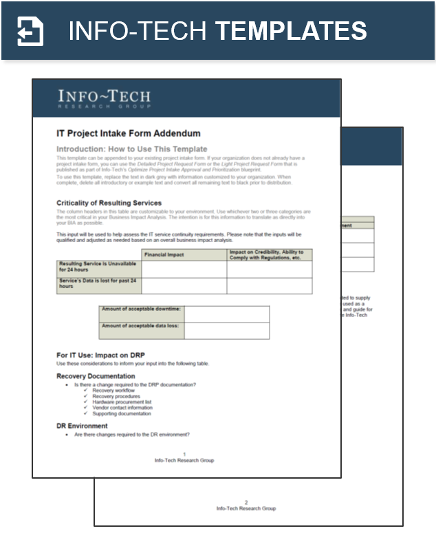 Preview of the Info-Tech template 'Project Intake Form'.