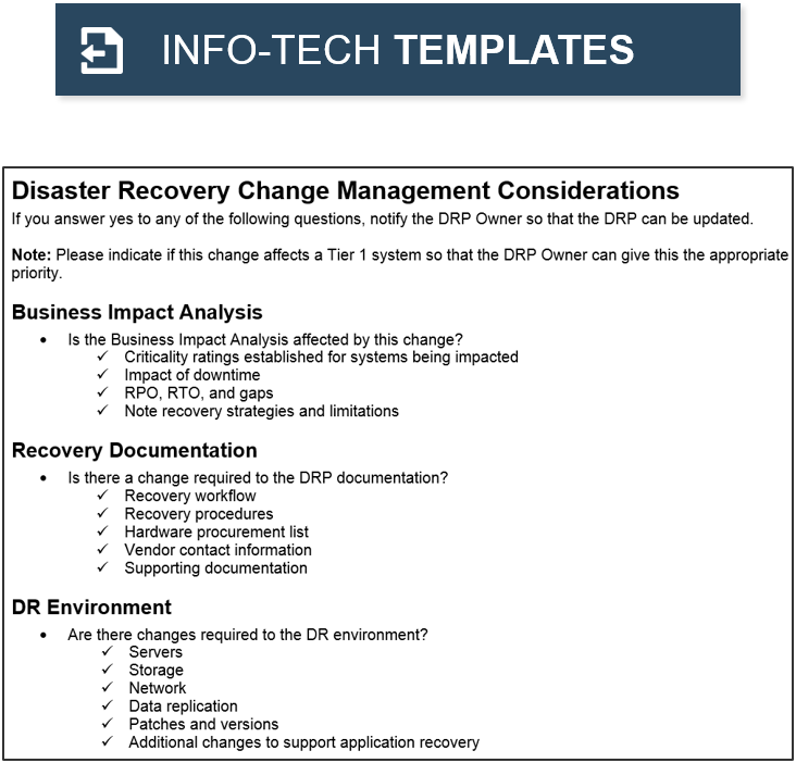 Preview of the Info-Tech template 'Disaster Recovery Change Management'.